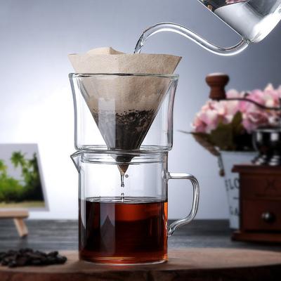 Reusable Glass Double Coffee Cup Set – Heat Resistant Handmade Transparent Coffee Filter Pot & Funnel for Household UseV60