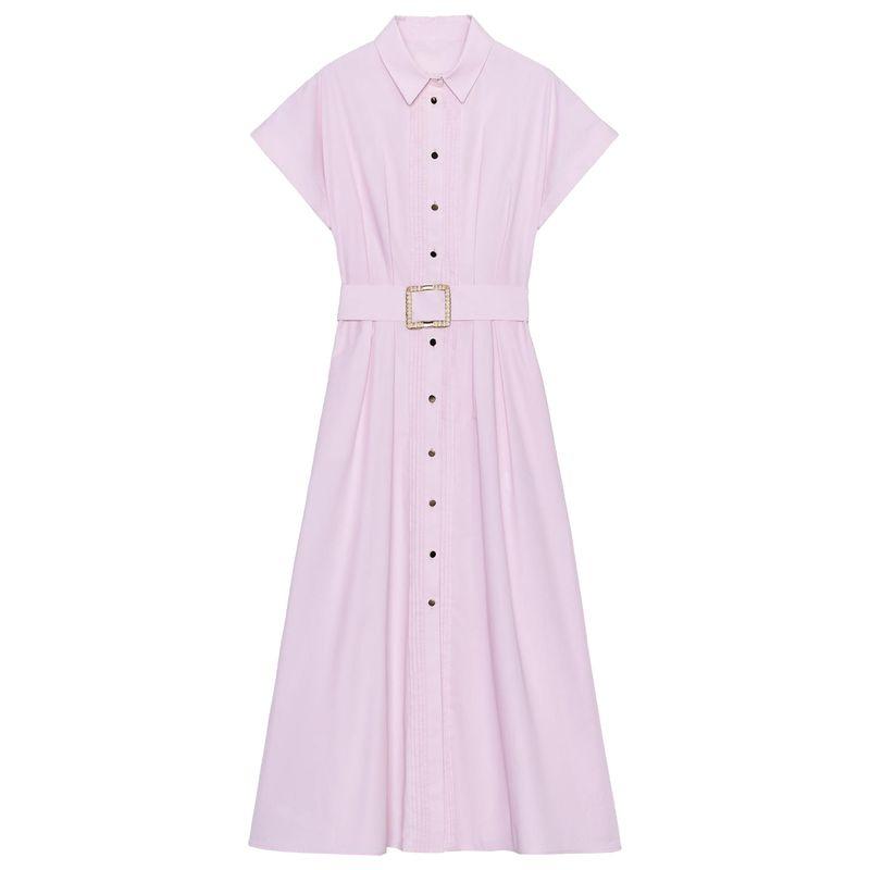 

Zaprha 2025 Autumn New Sweet Style With Belt Poplin Lapel Breasted Midi Dress 8441255 Pink L