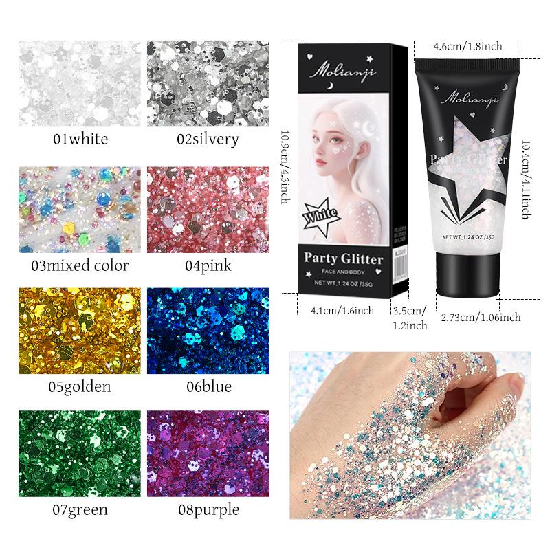Ombre à paupières Gel Pailletée Nacrée - Maquillage Visage Scintillant pour Scène & Boîte de Nuit, Cosmétique Scintillant Pigmenté Longue Tenue