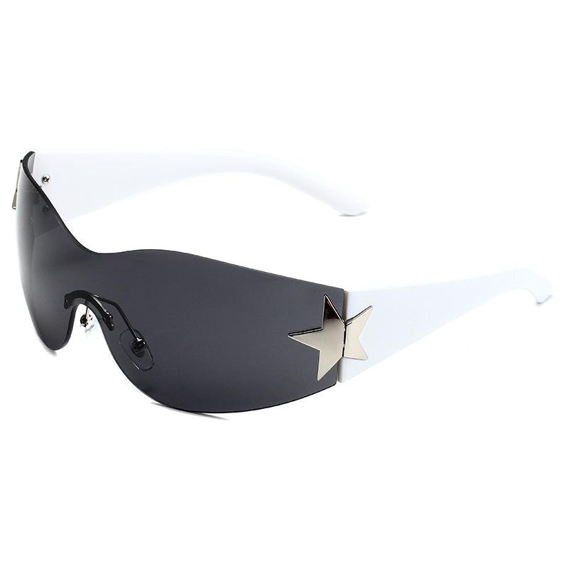 Y2k Motorcycle Rimless Sunglasses Goggle Windproof Sun Glasses Eyewear UV400 Five Star Eyeglasses Fashion Shades Oculos De Sol