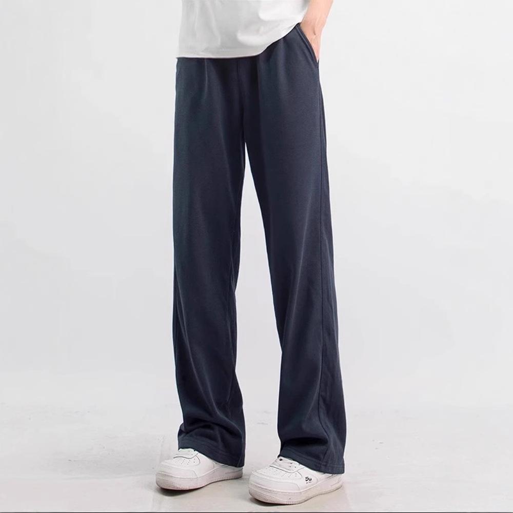 Men's Navy Blue Retro Sport Sweatpants - Narrow Straight Leg, Loose Fit, Autumn/Winter Casual Wear
