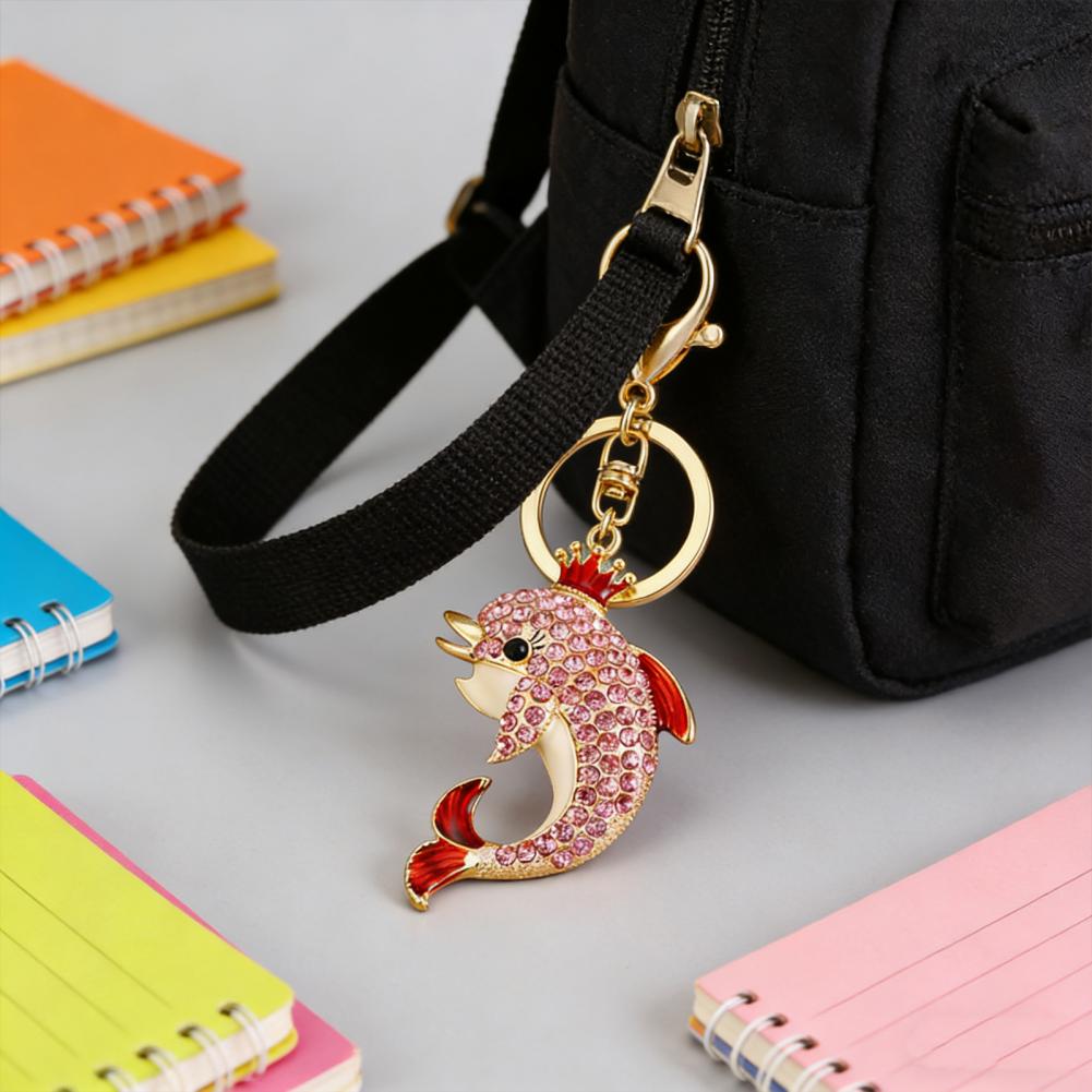 Backpack Keychain Sparkling Rhinestone Dolphin Keychain Charm Crowned Decorative Key Holder Wallet Backpack Accessory for Car