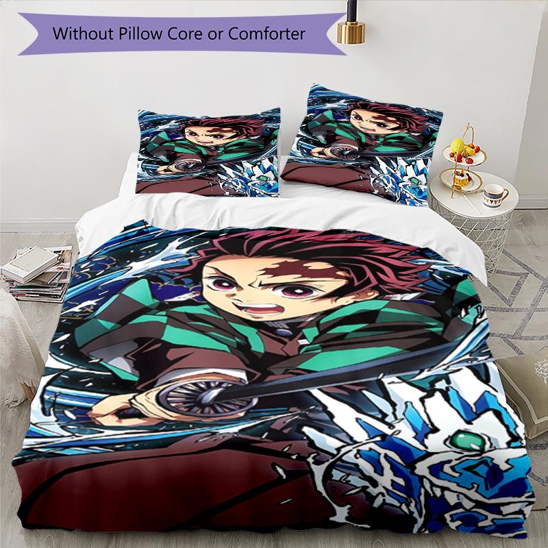 3pcs Demon Slayer Bedding Set Duvet Cover Closure Includes 1 Duvet Cover & 2 Pillowcases, Soft and Comfortable for All Seasons.