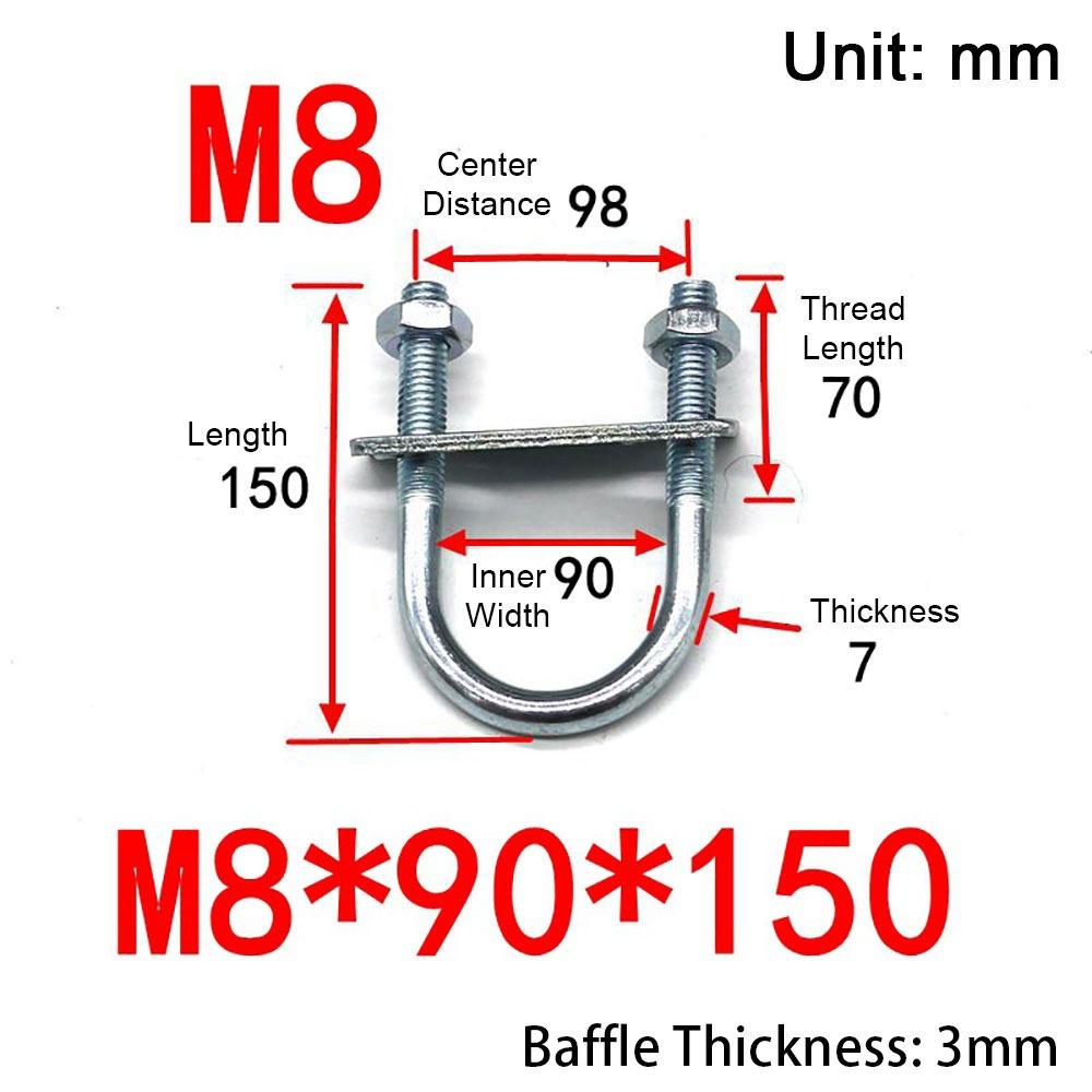 

1Pcs Screws M8 Round Tube Clamp Galvanized Q235 Carbon Steel Right Angle U-bolt for Round Tube M8x90x150mm