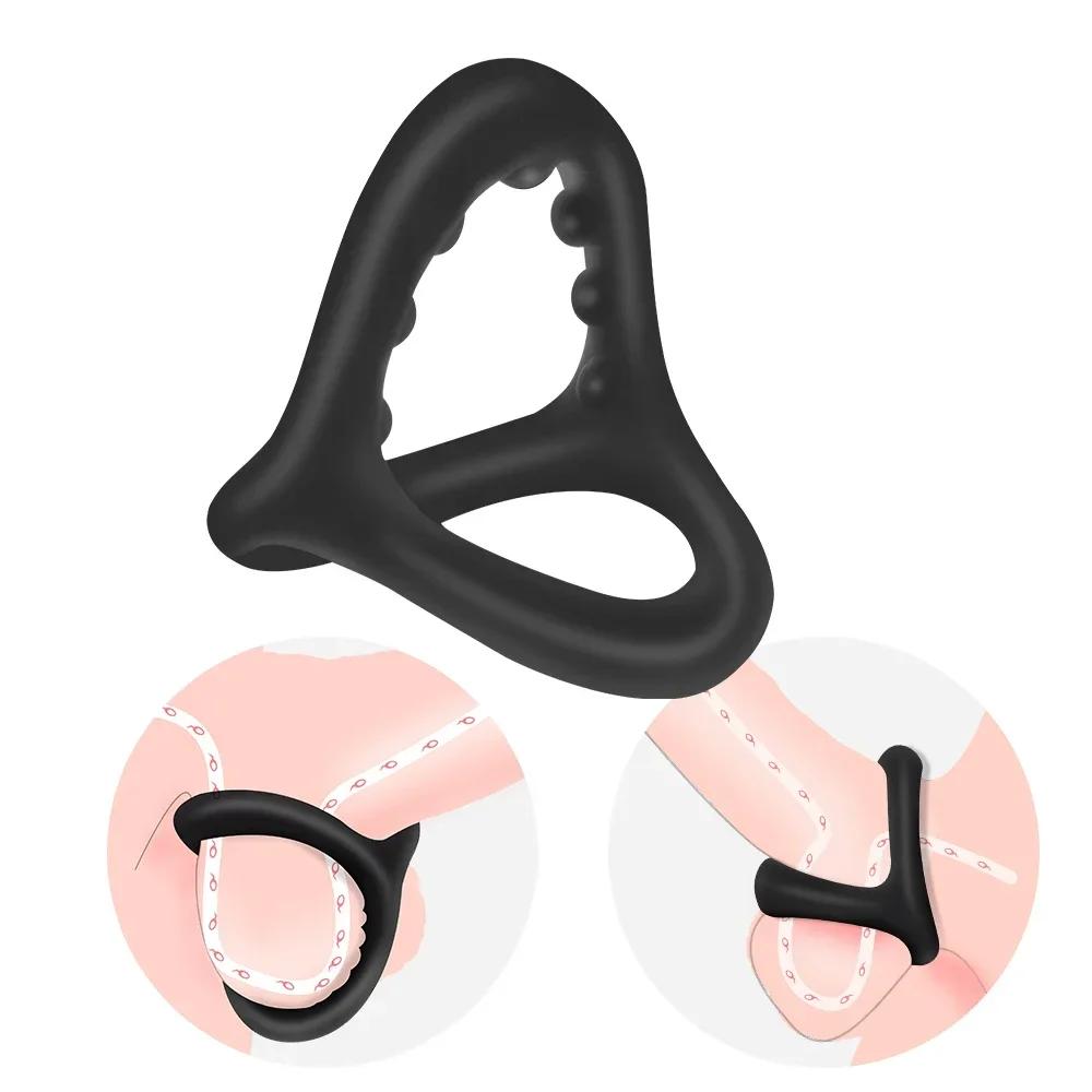 Soft Silicone Penis Cock Ring Delay Ejaculation Ball Scrotum Stretcher Adjustable Semen Sleeve Rings SM Bondage Sex Toy for Men