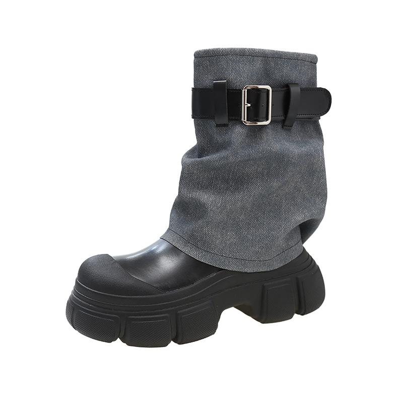 New Winter Women Thigh High Boots Fashion Round Toe Slip On Ladies Casual Long Boots Thick Bottom Shoes