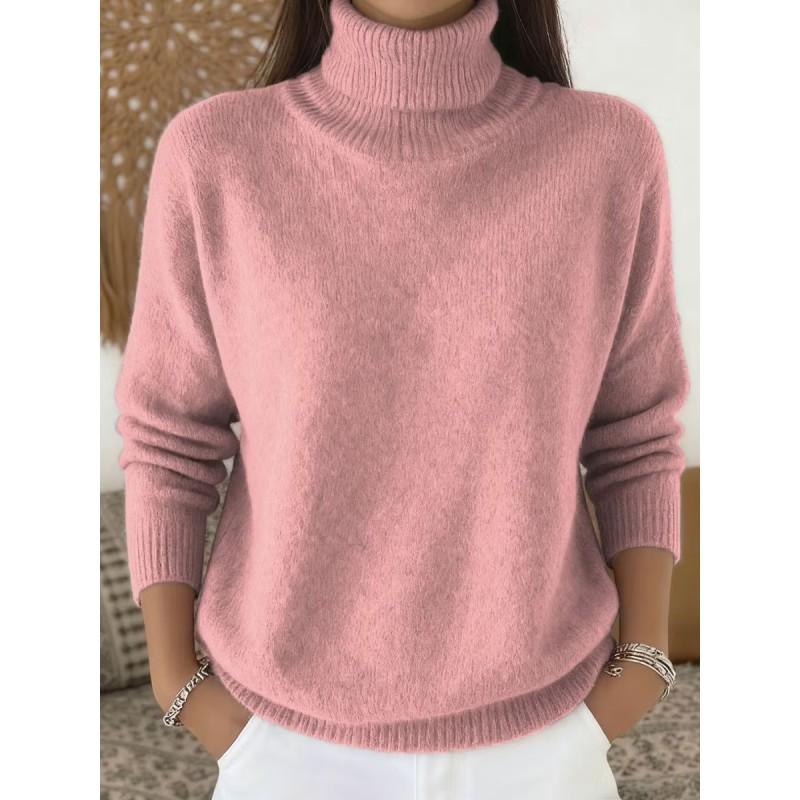 Womens Solid Color High Neck Knit Sweater Fall Winter 2026 Casual Elegant Pullover Lightweight Warm