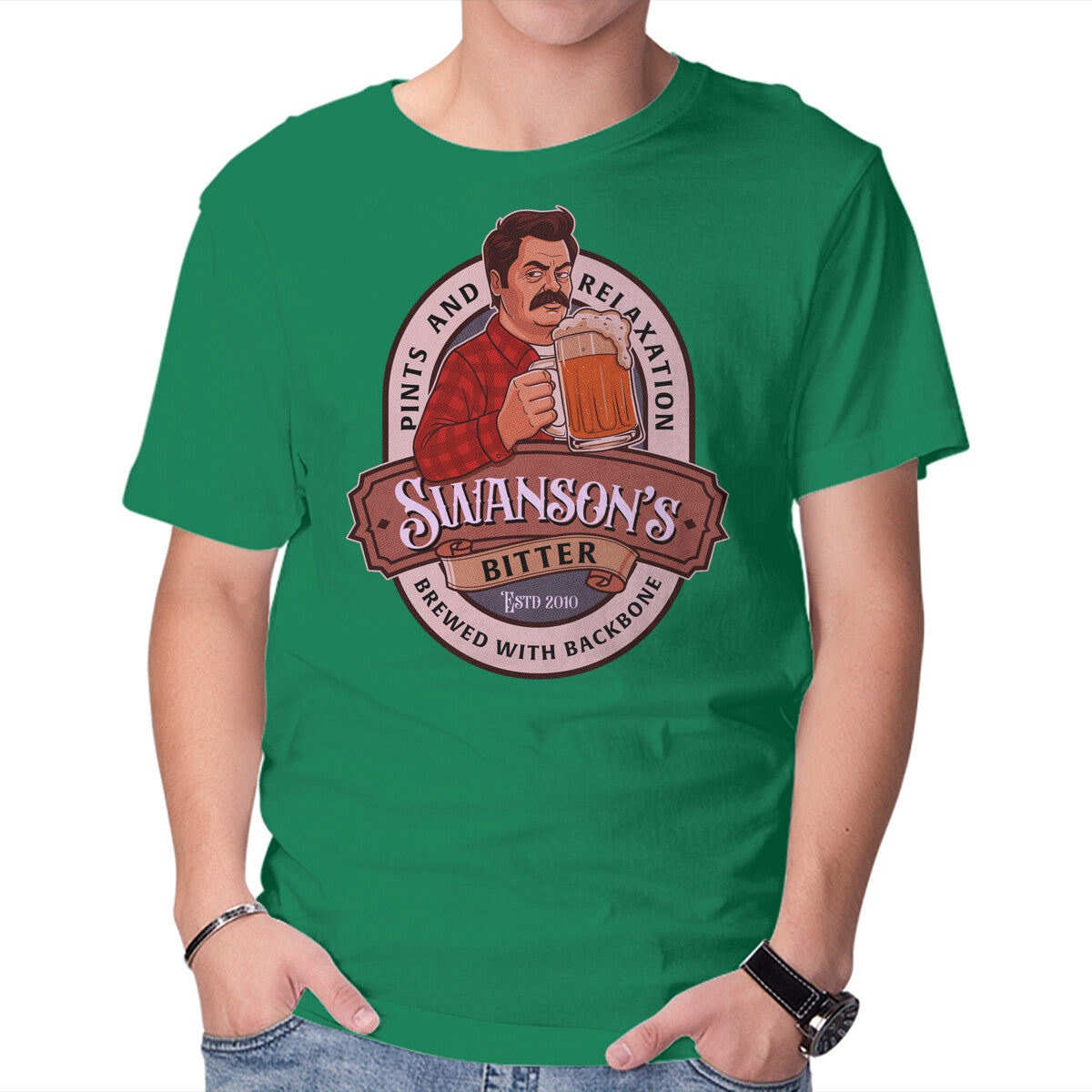 Unisex Crew Neck T-Shirt Swanson Bitter Ale Graphic Short Sleeve Casual Tee XS
