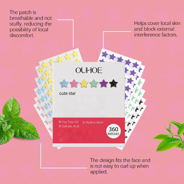 OUHOE star-shaped hydrocolloid care patch men and women facial partial patch daily breathable concealer hydrocolloid patch 360pcs