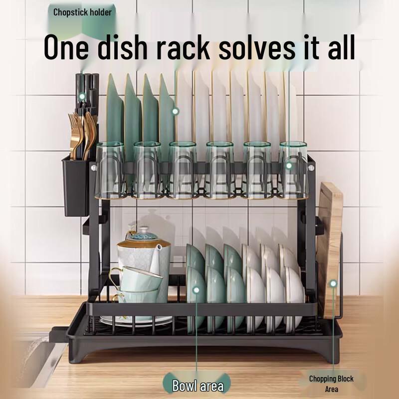 Carbon Steel Foldable Double-Layer Dish Rack