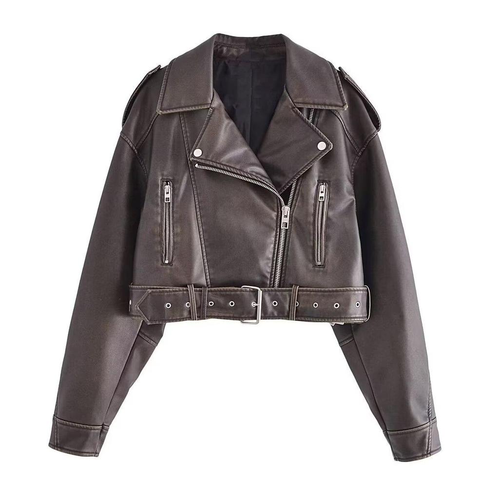 2025 Spring Women's Street Fashion Faux Leather Biker Jacket