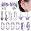 925 Silver Purple Series Heart Wing Earrings Women Pretty Bows Lucky Ear Hoops Valentine's Fine Gift Jewelry Accessory