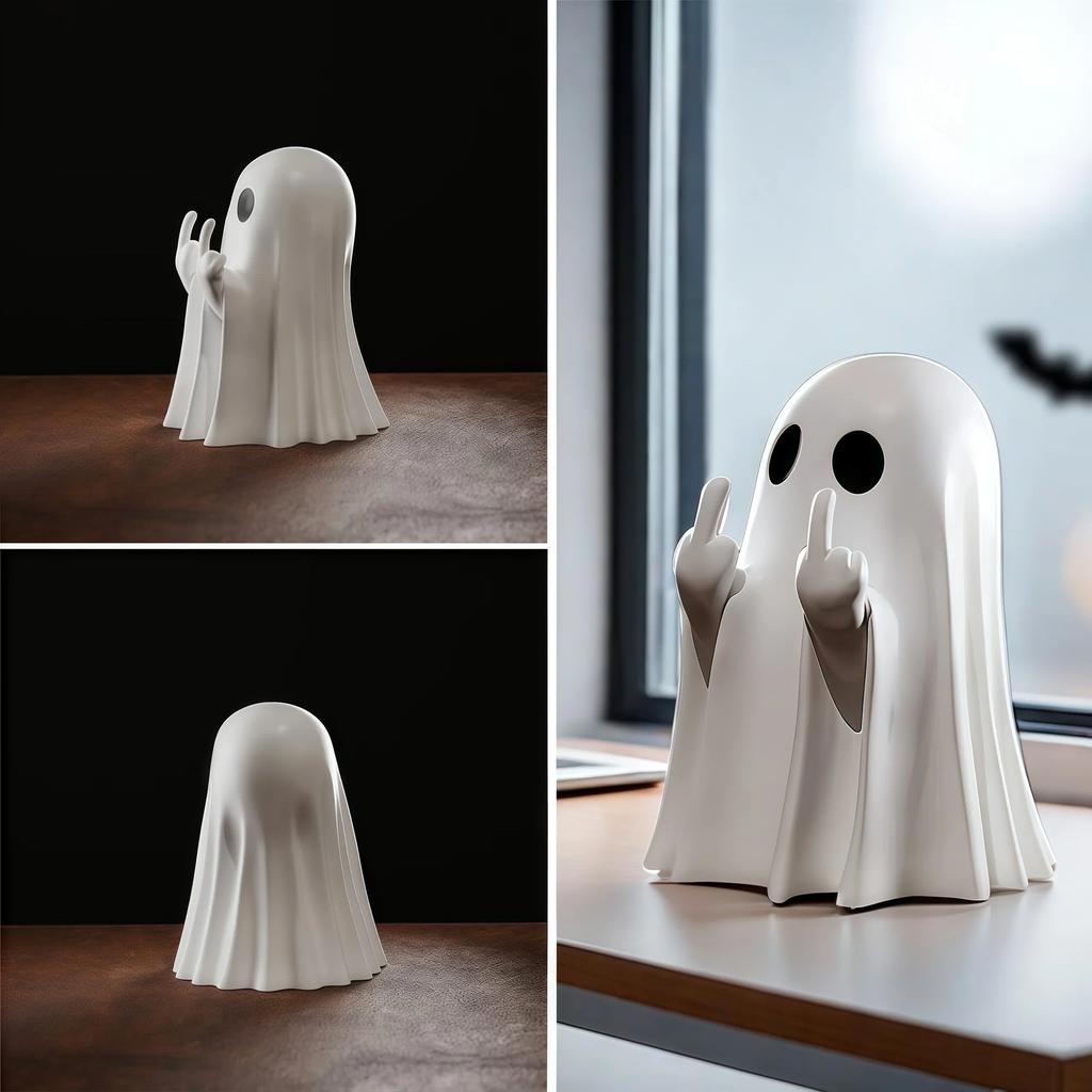 Middle Finger Ghost Statue Halloween Decorations Scary Ghost Figurines for Home Shelf Desk Funny Offensive Office Decor Gifts