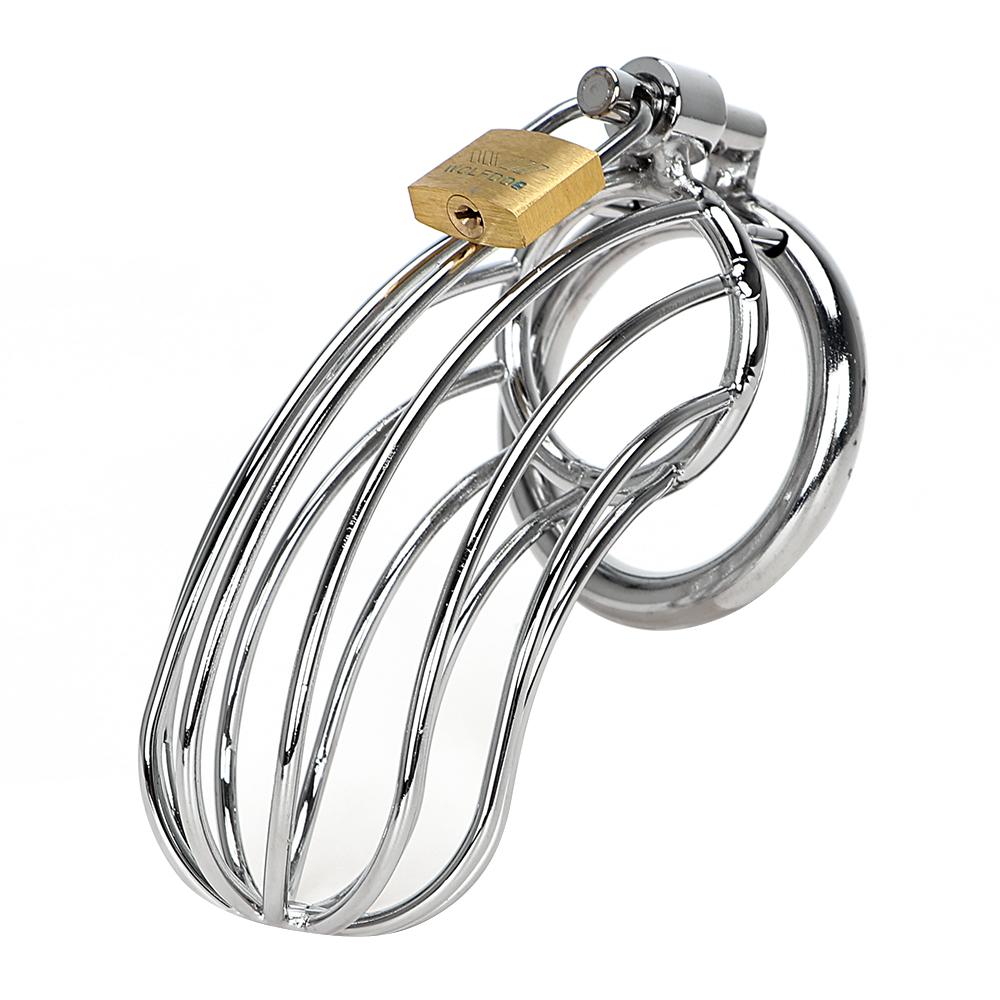 3 Size Male Protective Device Stainless Steel Ring Suitable Penis Cage Chastity Lock for Any Size of Men Adult Products