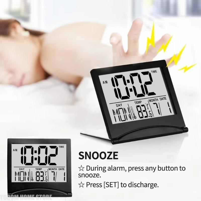 Foldable Backlit Calendar Clock Stylish Snooze Digital Alarm Clock Bedrooms Offices Travel Compact Desk LCD