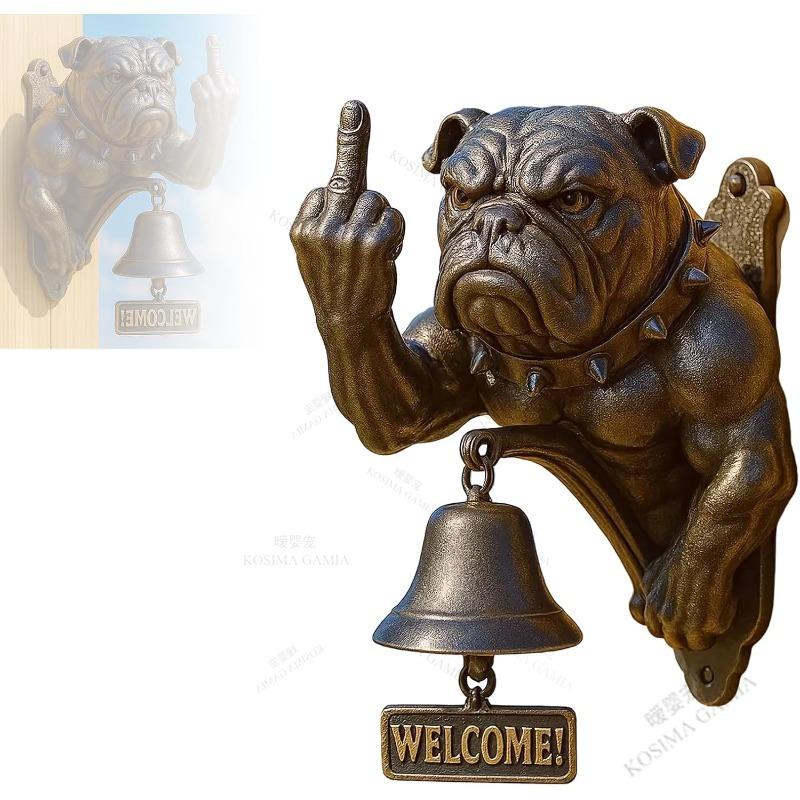 Rustic Cast Iron Doorbell Funny Vertical Middle Finger Bulldog Design Dog Door Ring Hanging Ornament For Front Door Decor