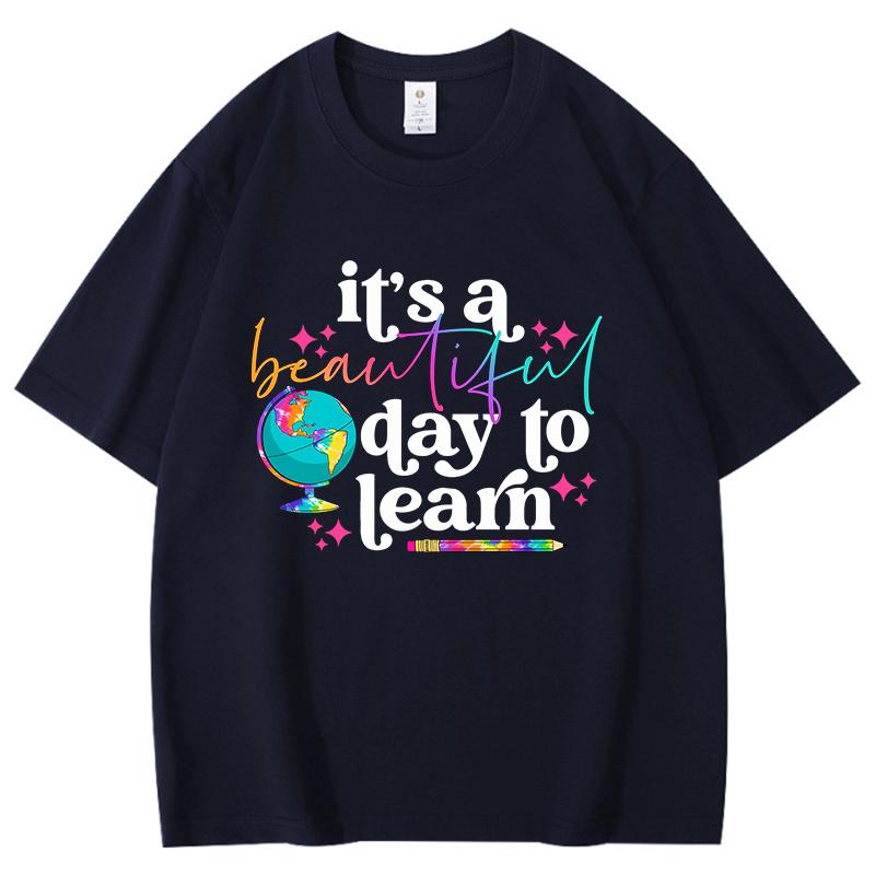 

Unisex Short Sleeve It s a Day to Learn Print T Shirts Women Men Causal Harajuku Tops Cotton T Shirt I Love Learning Pattern Tee 5XL різнокольоровий