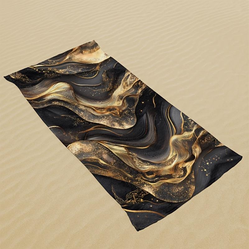 Schwarz-Gold Strandtuch, Abstrakter Fluid-Art Druck, Luxuriöse Marmortextur Schnelltrocknende Mikrofaser, Sandfrei Perfekt für den Sommerurlaub