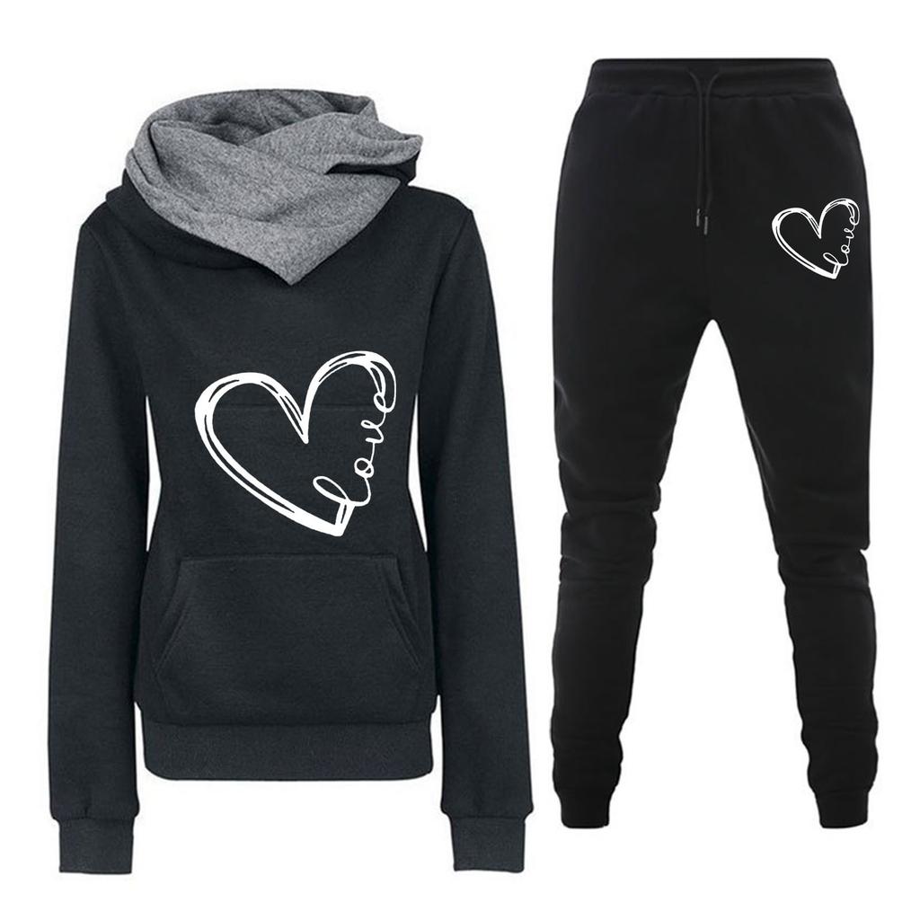 Spring and Autumn Winter Casual Sportswear Set with Love Letter Printed Women's Hoodie and Sweatshirt Set Trendy