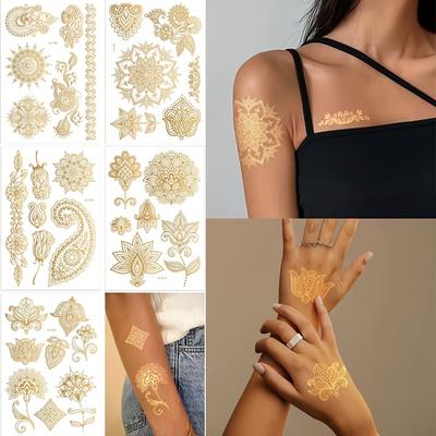 Sexy 5 Sheets Body Art Arm Gold Metallic Lace Temporary Tattoo Stickers Fake Tattoos For Women  Accessories
