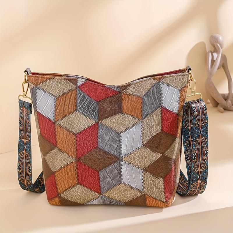 Сумка через плечо с геометрическим узором в стиле пэчворк — фото 5