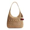 Coach Brooklyn 34 Magnetic Closure Straw And Calfskin Shoulder Bag Large Women Shoulder Bag Light-Brown CDZ38-B4NA