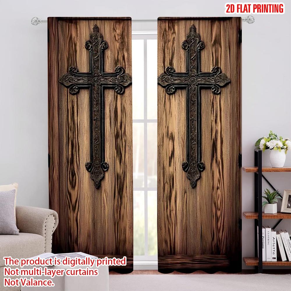 

Flat Printing Scene Curtains Retro Barn Door Design Polyester Without Electricity Use Classroom Office Curtain Set Of 2 Made Washable Home Ready W100*H70(CM)-Rod Pocket&1PCS