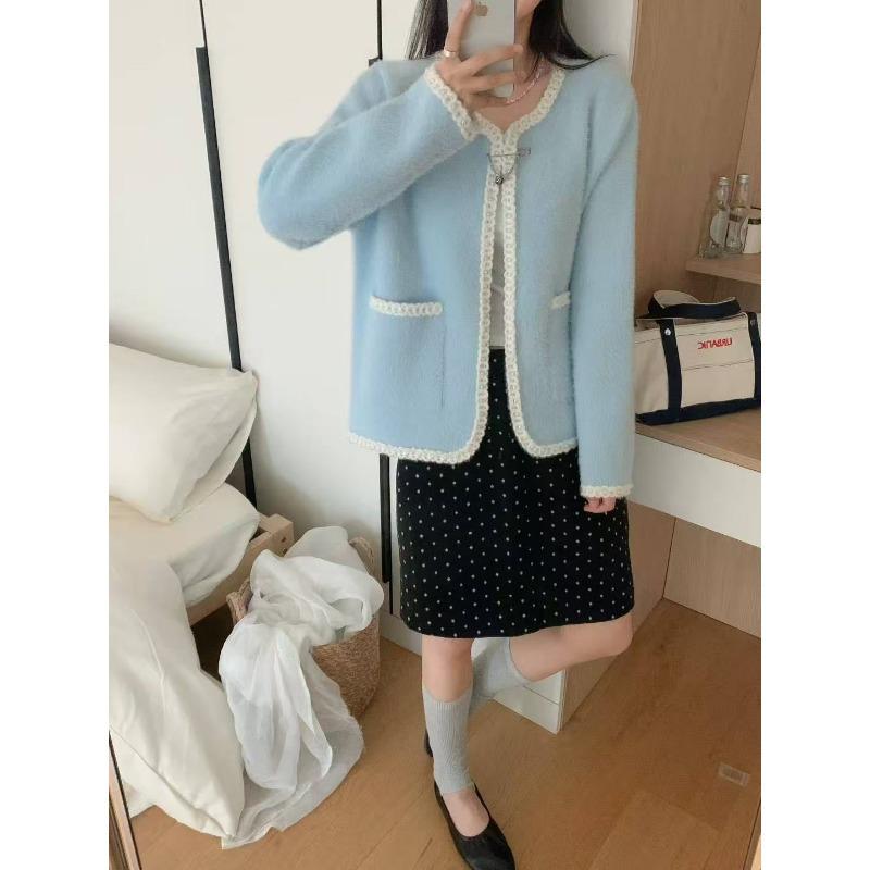 Imitation mink knitted cardigan women's new autumn and winter temperament sweater jacket women