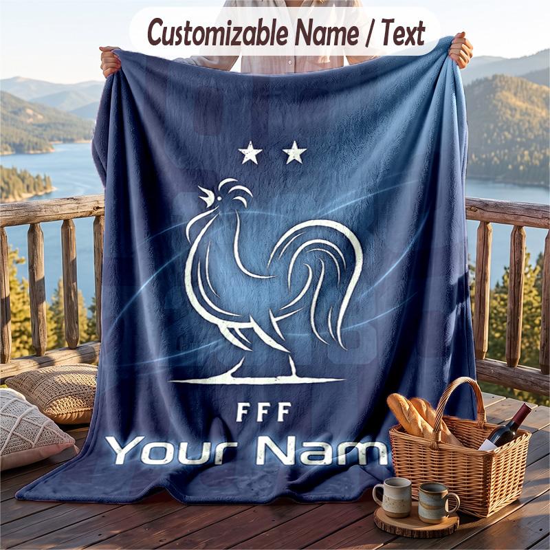 Flannel Blanket France National Football Team Print Custom Name Text Soft Throw for Sofa Bed
