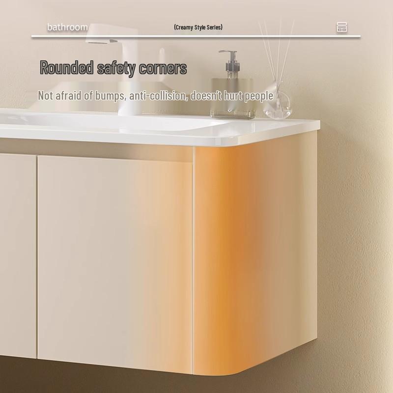 Rounded Corner Bathroom Vanity with Integrated Basin and Aluminum Cabinet