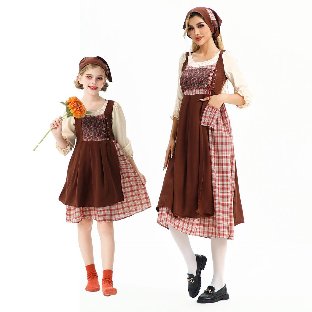 Halloween adult costume, vintage and retro dress, European pastoral style, farm-themed, French country style, maid outfit