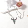 Western cowboy style personality trend inlaid green turquoise bull head ear hook necklace set foreign trade accessories