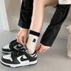 Crew Slouch Socks for Women Black White Stripe Embroidery Breathable Double Needle Cotton Spring Summer Autumn Casual Socks