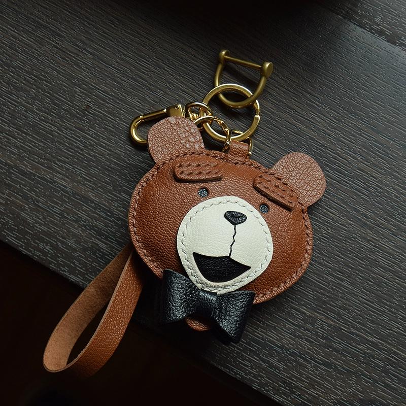 Teddybär handgefertigte Leder Auto Schlüsselanhänger Anhänger niedliche Textur schlichte Persönlichkeit Damengeschenk Schlüsselanhänger