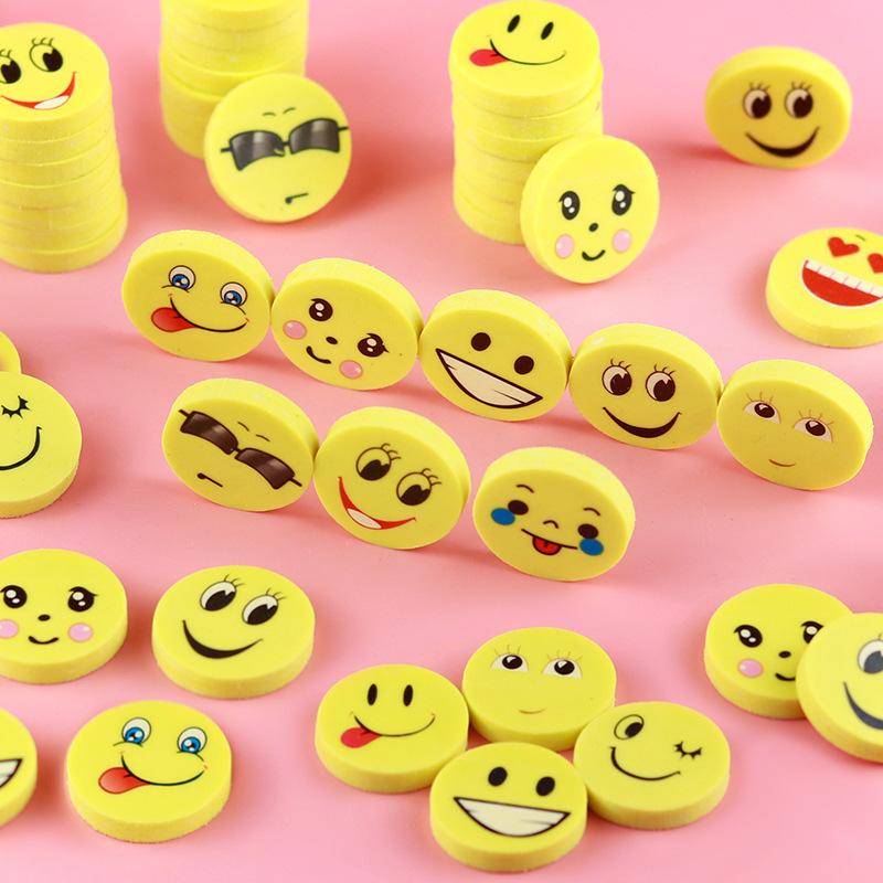 36pcs Smile Face Erasers - with Happy, Sad, Surprised Expressions - Bright Yellow - No Residue Cleaning - Office, School