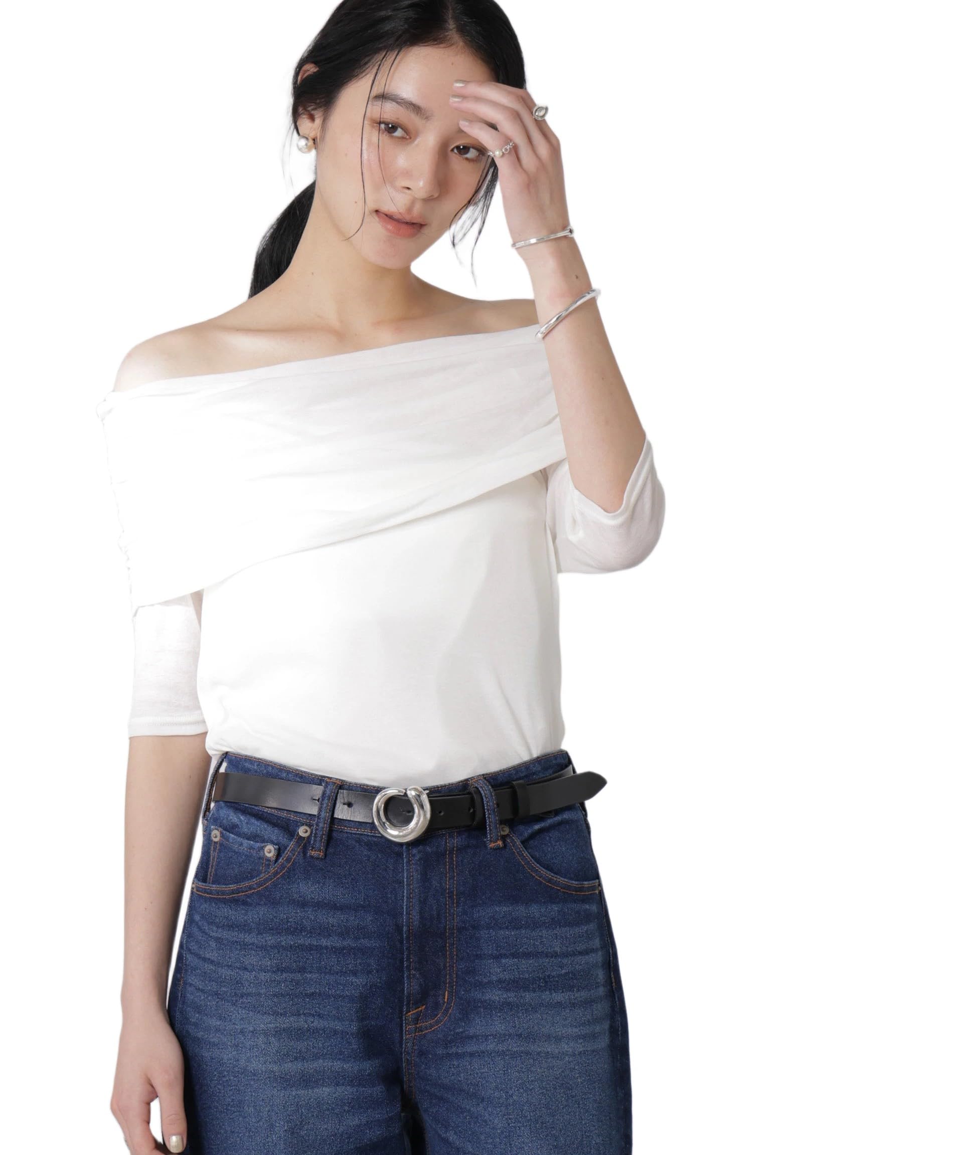 

Топ с открытыми плечами Nano Universe Sheer Size, женский, M, 031, Молочно-белый, 669-5124322