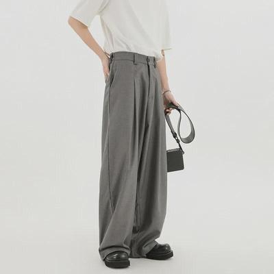 Herrebukser av Høy Kvalitet, Rette Ben, Løs Passform, Dressbukser - Trendy Vår/Sommer Avslappede Dressbukser for Tenåringer