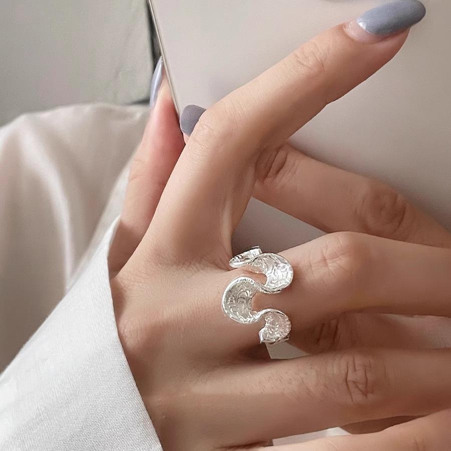 PANJBJ 925 Sterling Silve Texture Ring for Women Gift Wide Wave Geometry Ins Originality Adjustable Jewelry Gift Dropshipping