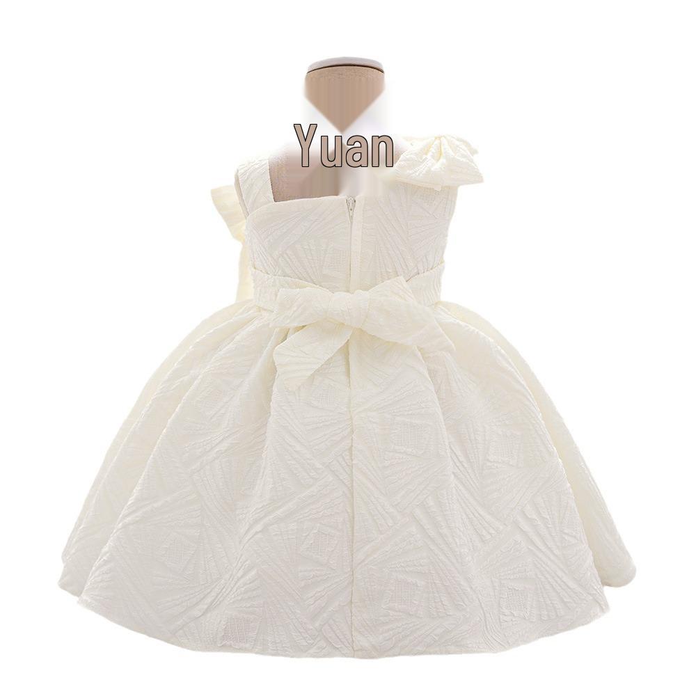 Girls' One-Year-Old Princess Gown with Puffy Skirt and Satin Bow