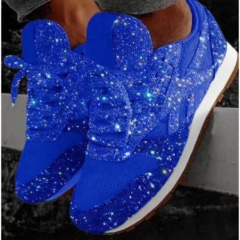 Autumn New Casual Sports Shoes Round Head Lace-up Sequins Fashionable Candy Color Daily Thick Baseplate Shoes