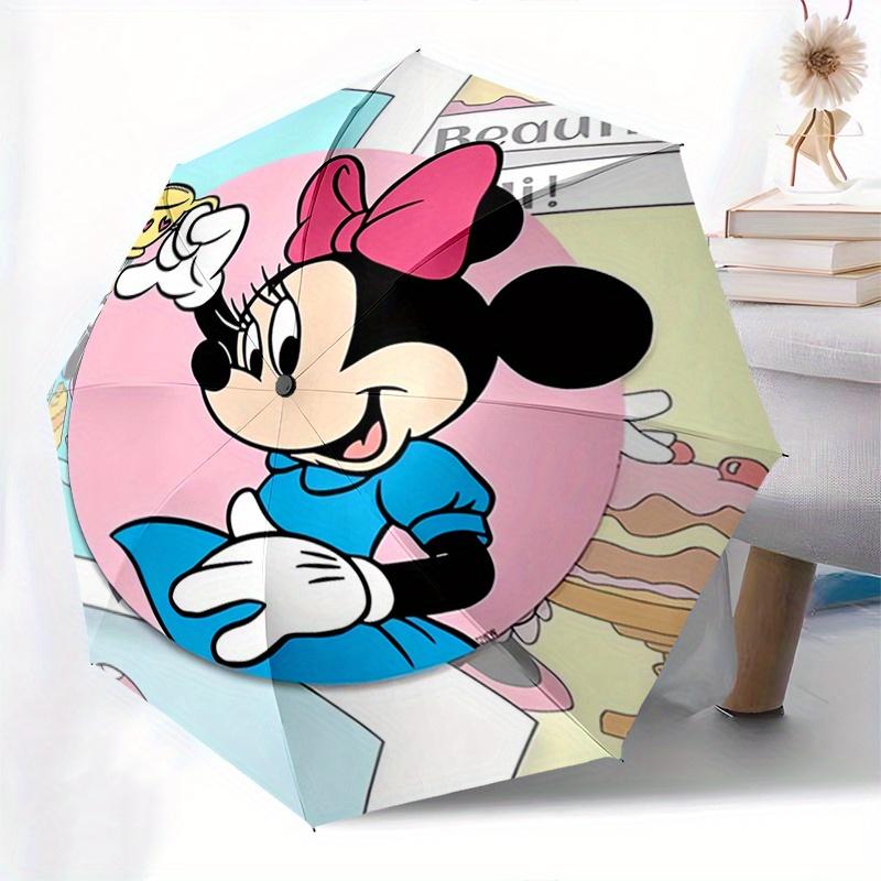 Minnie Mouse,Disney Automatic Folding Umbrella - Simple 8-Rib Design, Bright Cartoon Pattern, Durable Iron Frame, Suitable For Travel, Outdo