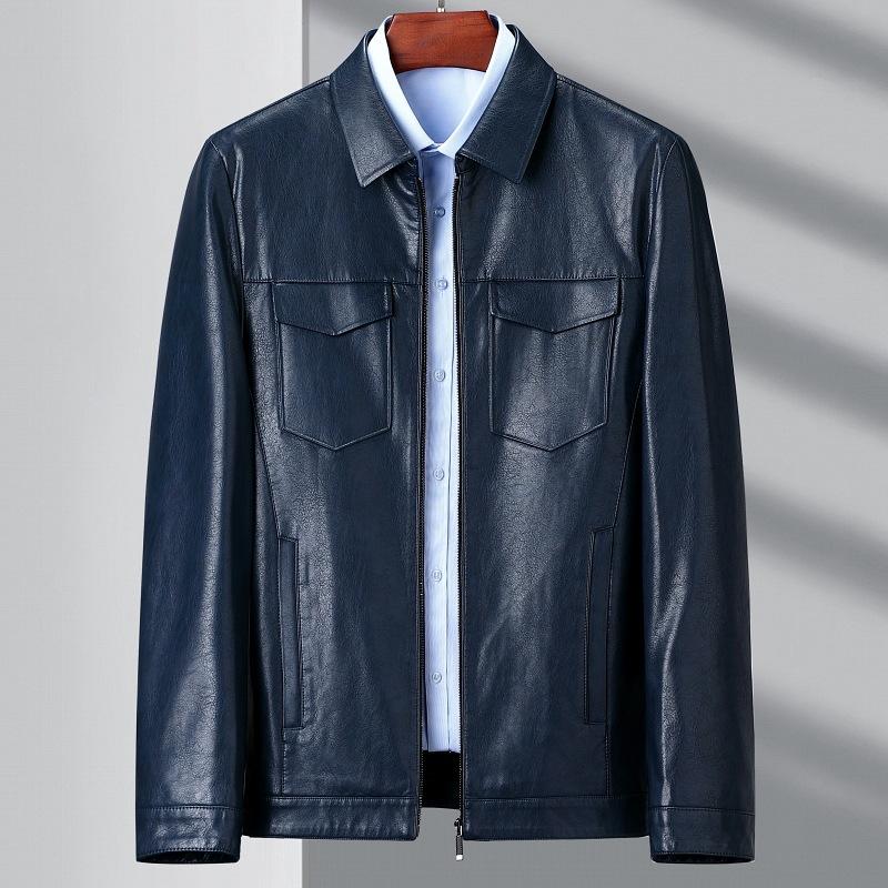 Genuine Leather Jacket Men's First-layer Sheepskin Workwear Lapel Short Jacket Wang Yibo Motorcycle Jacket Autumn and Winter Trend