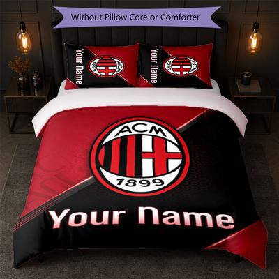 AC Milan Custom Name Text Bedding Set 1 Duvet Cover+2 Pillowcases Soccer Logo Personalized Gift For Special Occasion Bedroom Decor