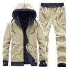 Tuta da uomo autunno inverno, spessa e calda, con cappuccio e pantaloni, set casual da uomo, cappotto + pantaloni, completo in velluto, 2 pezzi, abbigliamento sportivo
