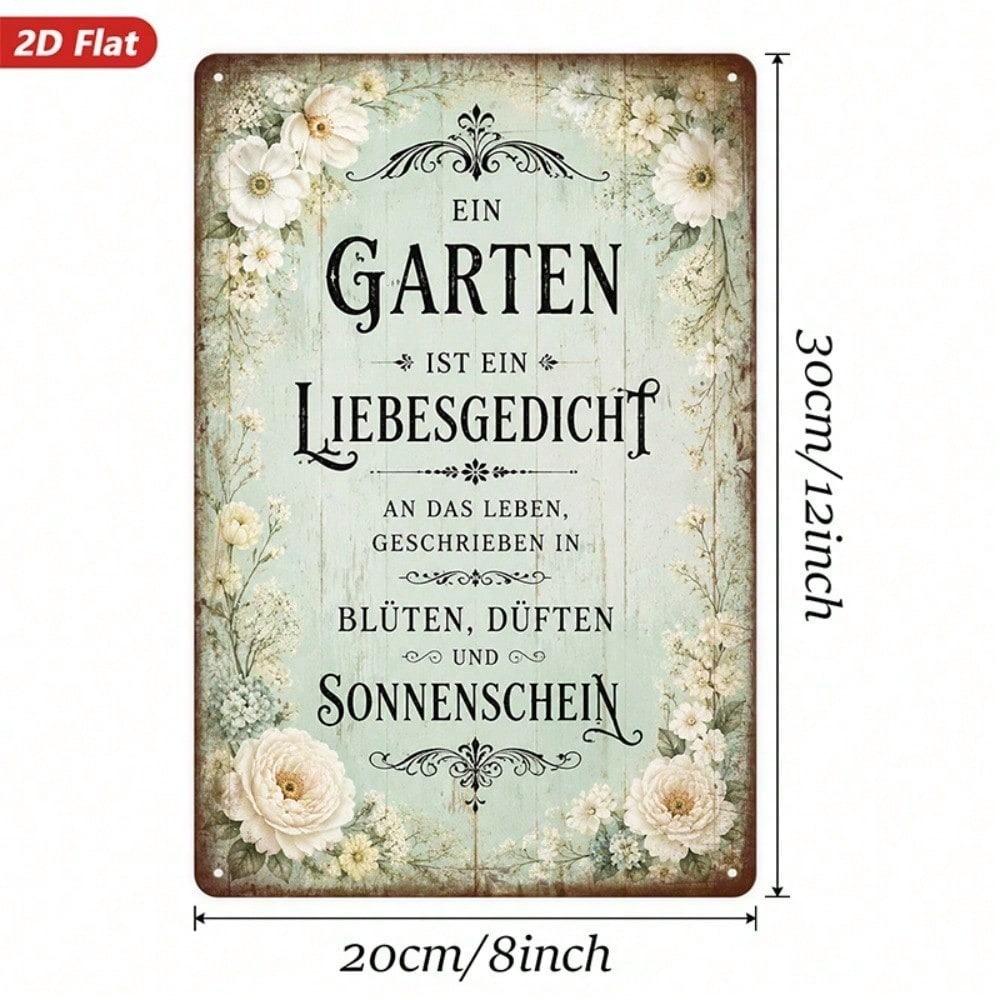 Vintage German Floral Metal Sign, 2D Flat Windproof Wall Art, Romantic Home Decor