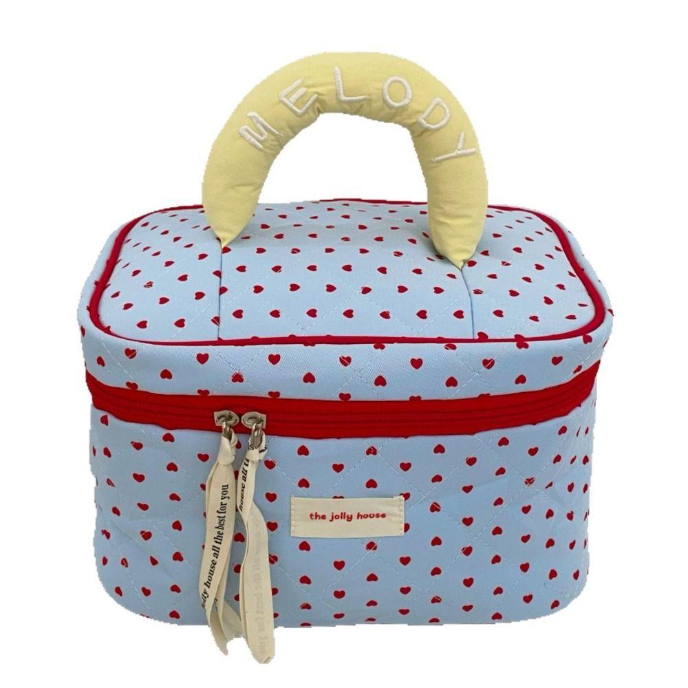 

Blue Cosmetic Storage Bag Quilting Cotton Handbag New Heart Cosmetic Bag Travel Small
