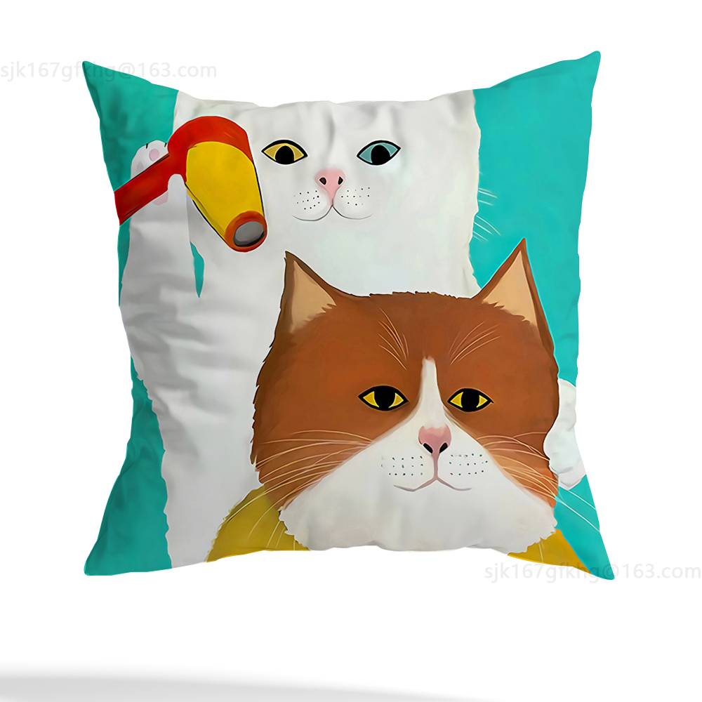 Funny Barber Dog Cute Pillow Case Square Double-Sided Printing Short Plush Sofa Cushion Cover Bedroom Bedside Pillow