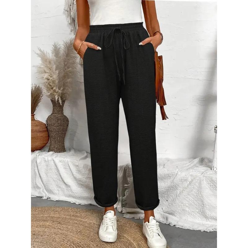 

Women s Spring and Summer Cotton and Linen Elastic Waist Lace-up Nine-point Pants Casual Pants XS
