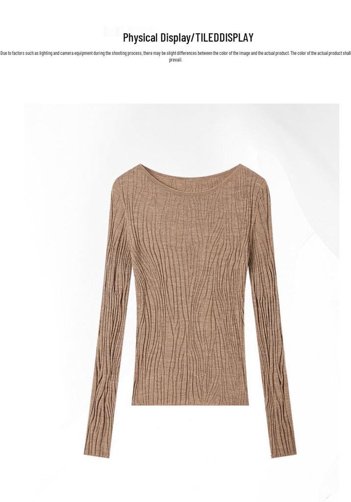 Women's Autumn & Winter Seamless Slim Fit Sweater - 100% Pure Yangtze Wool with Water Wave Texture, 18-Gauge Knit