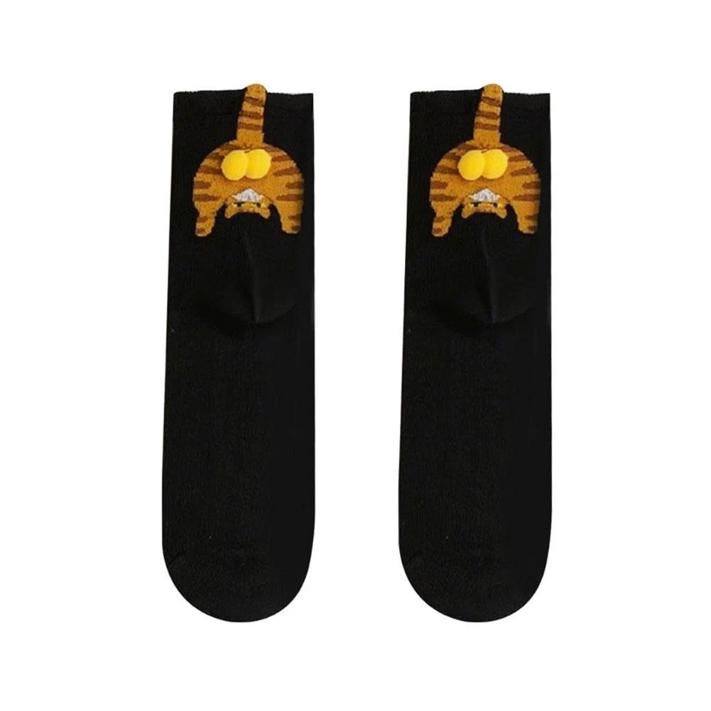 

Cartoon Cat Egg Socks Soft Breathable Cute Mid Tube Cotton Socks 3D Cat Egg Balls Unique Design Trendy Funny One Size